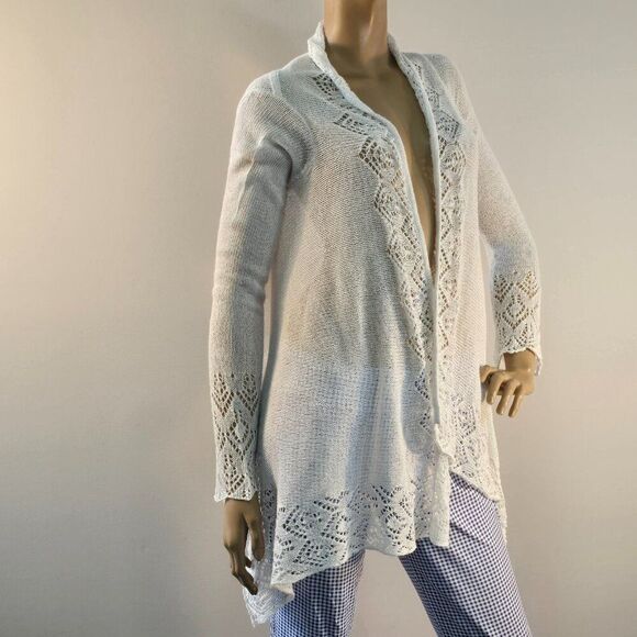 BCBGMaxazria Long Sleeve Sweater Wrap White Open Front Knit Cover Up Sz XS - Picture 6 of 12